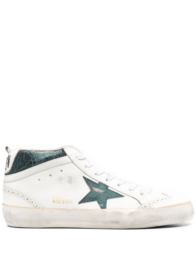 Golden Goose Cracked-effect Mid Star Sneakers In Neutrals