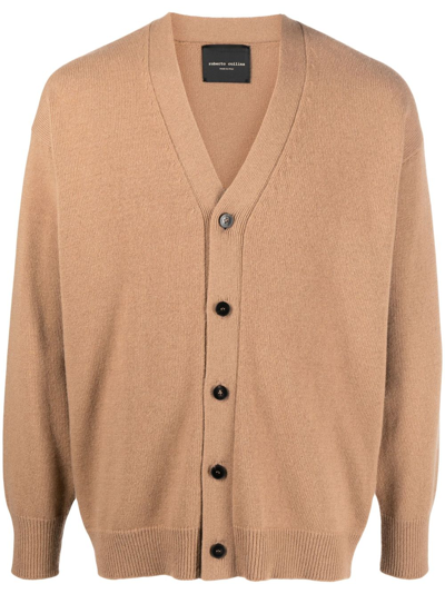 Roberto Collina V-neck Wool-cashmere Blend Cardigan In Camel