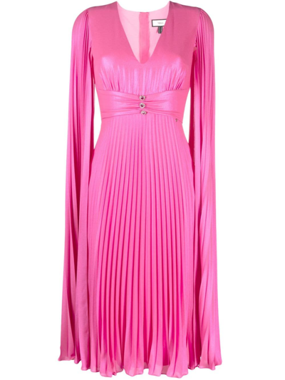 Nissa Pleated Cape-sleeved Dress In Pink