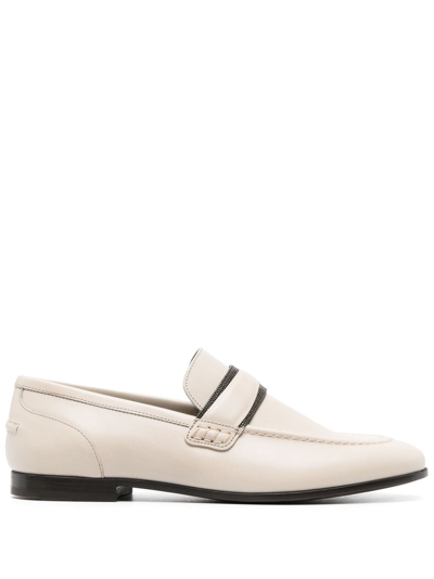 Brunello Cucinelli Embellished Leather Loafers In Neutrals