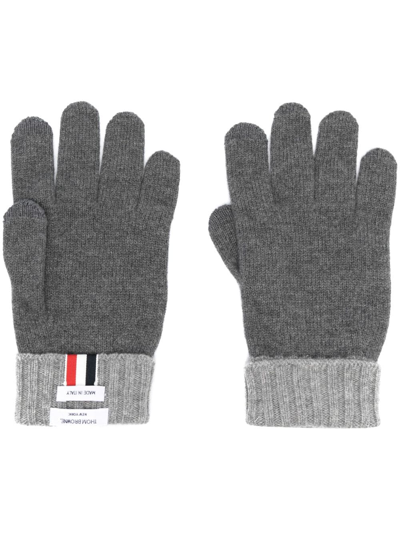 Thom Browne Rwb-stripe Wool Gloves In Grey