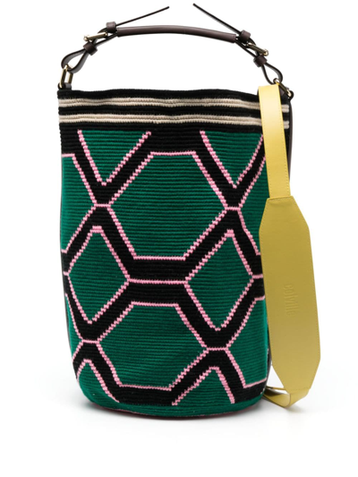 Colville Maxi Wayuu Knitted Bucket Bag In Green