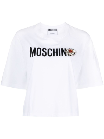 Moschino Logo-print Appliqué-detail T-shirt In White
