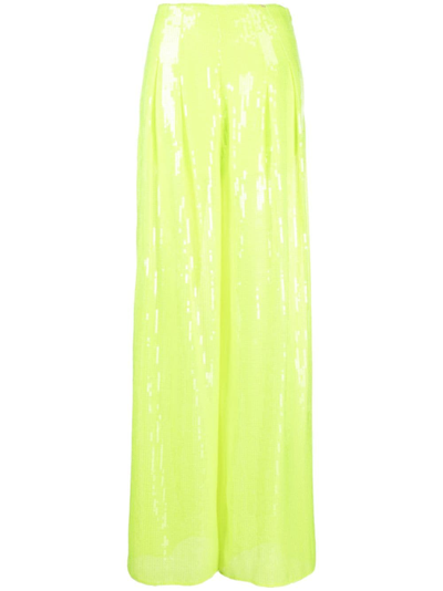 Nissa Sequinned Sheer-finish Trousers In Green