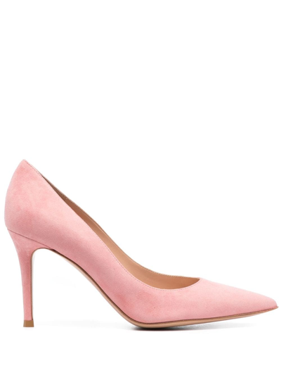 Gianvito Rossi 尖头绒面皮高跟鞋 In Pink