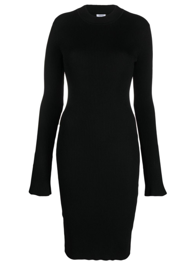 Aspesi Ribbed-knit Long-sleeve Dress In Black