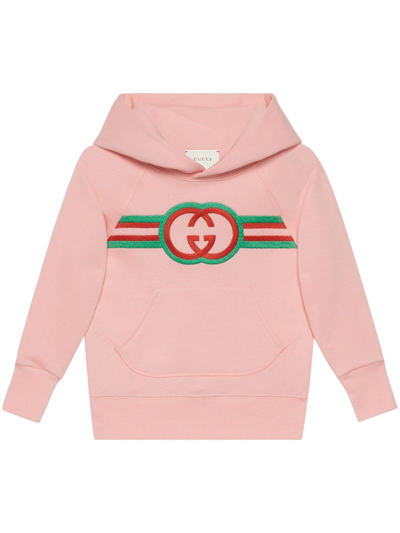 Gucci Kids' Interlocking G Embroidered Hoodie In Pink