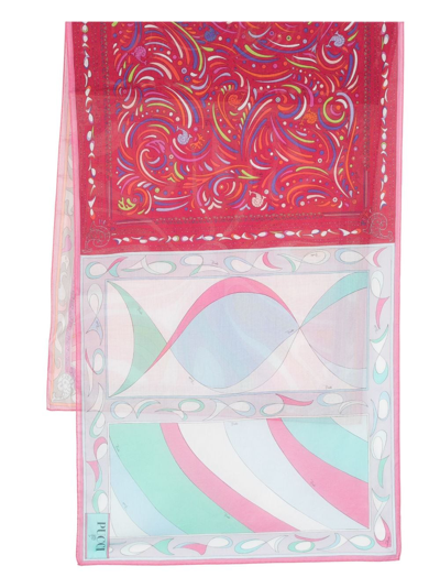 Pucci Mix-print Rectangle Cotton Scarf In Pink
