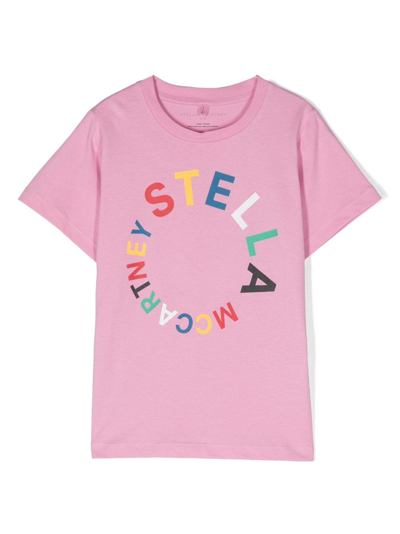Stella Mccartney Kids' Logo Cotton Jersey T-shirt In Pink