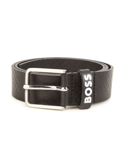 Bosswear Kids' Logo-print Leather Belt In Black