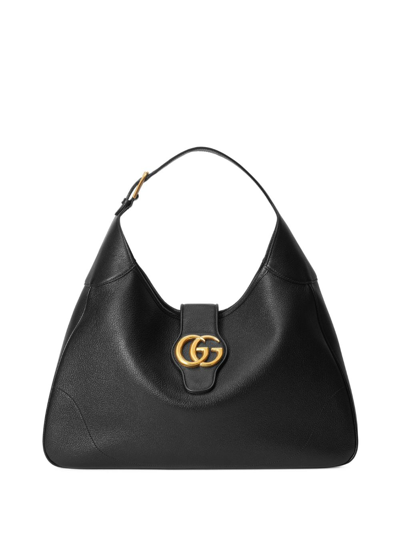 Gucci Large Aphrodite Leather Shoulder Bag In Black