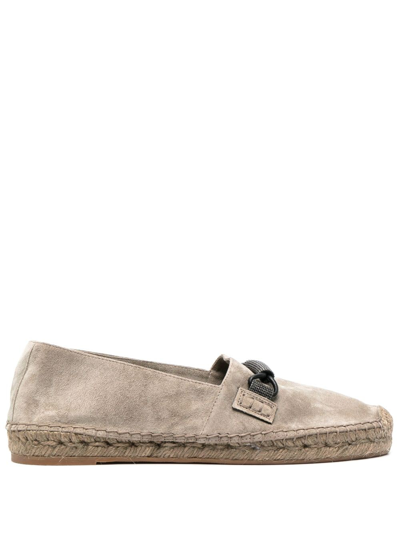 Brunello Cucinelli Buckle-detailing Leather Espadrilles In Grey