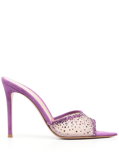 Gianvito Rossi Crystal Organza Suede Mule Sandals In Neutrals