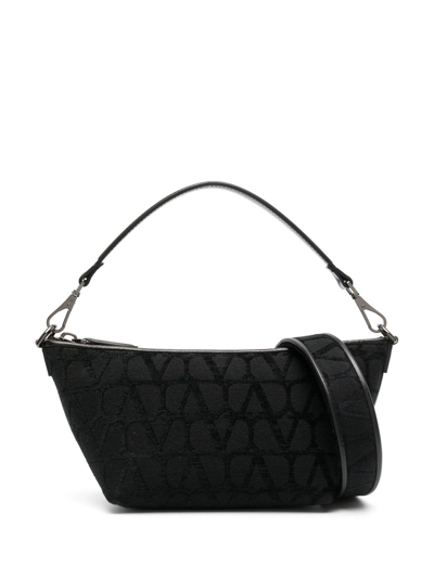 Valentino Garavani Toile Iconographe Leather-trim Shoulder Bag In Black