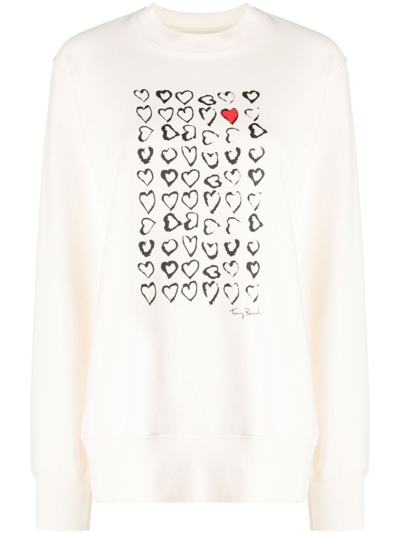Tory Burch Heart-print French-terry Sweatshirt In White