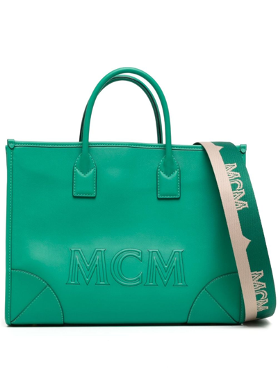 Mcm Large Munchen Leather Tote Bag In Green