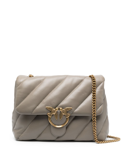 Pinko Mini Love Puff Leather Shoulder Bag In Neutrals