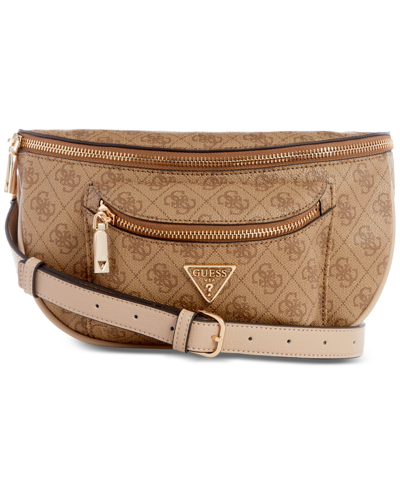 Guess Manhattan Small Monogram Belt Bag In Latte Logo