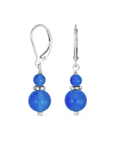 Bling Jewelry Gemstone Natural Blue Agate Boho Bali Milgrain Edged Beaded Rondel Separator Double Ball Round Drop 