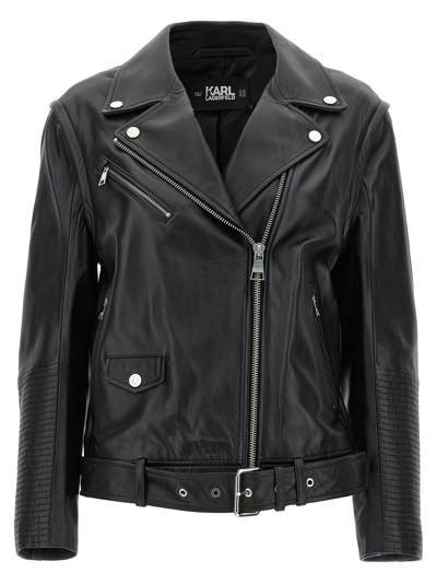 Karl Lagerfeld Detachable-sleeve Leather Jacket In Black