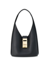 Ferragamo Black Calf Leather Shoulder Bag For Women In Black