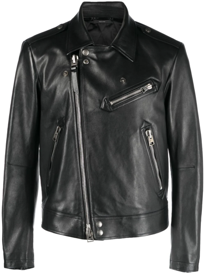 Tom Ford Slim-fit Full-grain Leather Biker Jacket In Lb Black