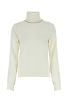 Maison Margiela White High Neck Sweater With Contrasting Stitching In Wool Woman In White