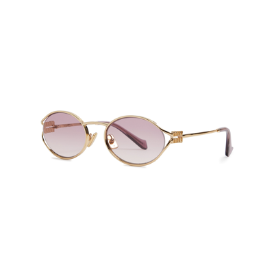 Miu Miu Oval-frame Gradient-lenses Sunglasses In Gold