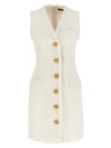 Balmain V-neck Buttoned Tweed Minidress In White
