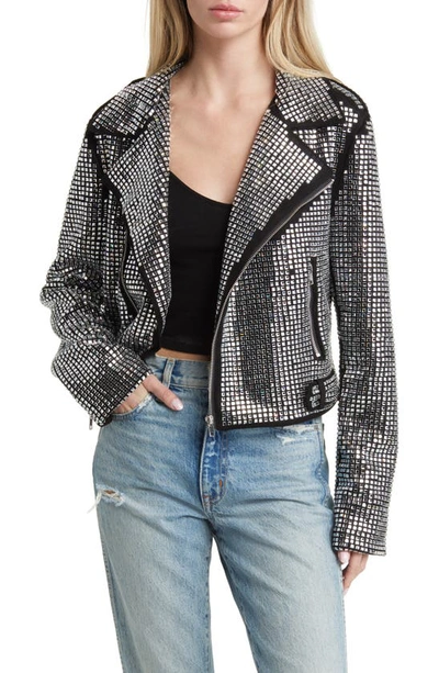 Azalea Wang Rhinestone Moto Jacket In Black