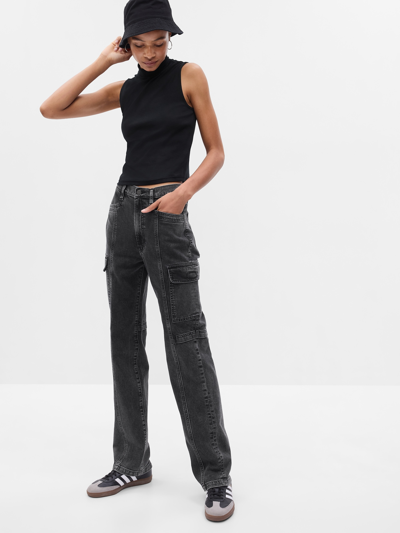 Gap High Rise '90s Loose Cargo Jeans In Black Wash