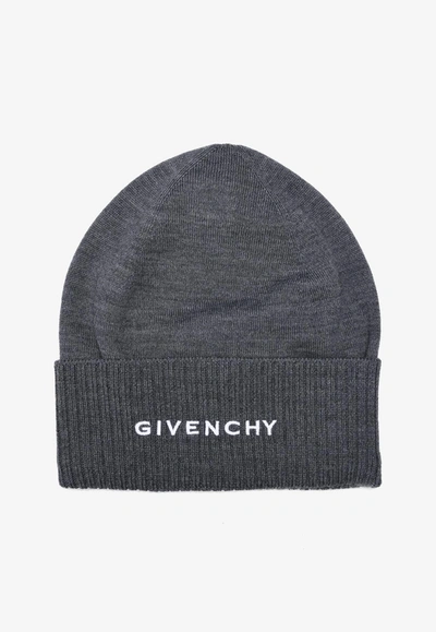 Givenchy Logo Embroidered Beanie In Gray