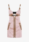 Versace La Vacanza Logo Canvas Leather-trim Zip-front Mini Dress In Pink