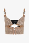 Versace Garden Monogram Patterned Crop Top With Clip Closure In Brown