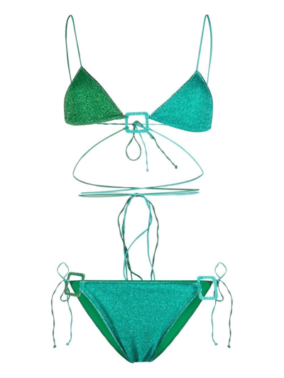 Oseree Lumière Flirty Reversible Bikini Set In Green