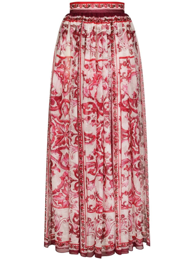 Dolce & Gabbana Majolica-print Silk Floor-length Skirt In Multicolore