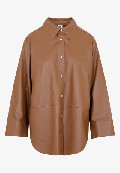 By Malene Birger Barissa Leather Button-front Shirt In Brown