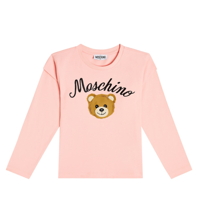 Moschino Kids' Printed Cotton-blend T-shirt In Pink