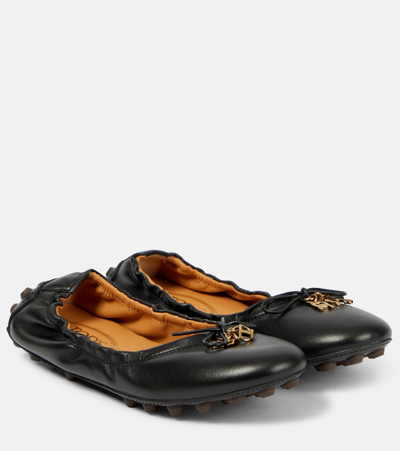 Tod's Gommino皮革芭蕾舞平底鞋 In Black