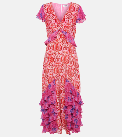Rixo London Thanvi Woodblock-print Silk Midi Dress In Woodblock Pink Mix
