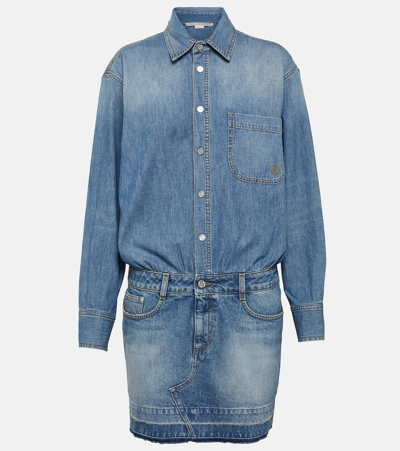 Stella Mccartney + Net Sustain Embroidered Denim Mini Dress In Blue