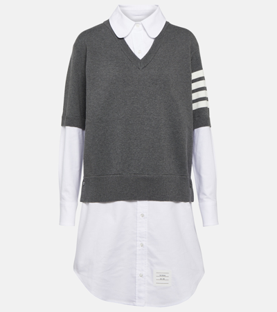 Thom Browne 4-bar Cotton Shirt Dress In 035 Med Grey
