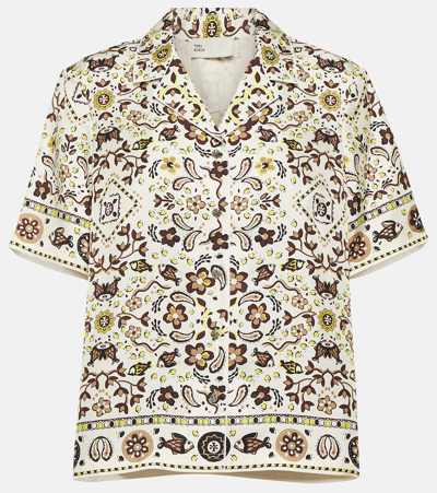 Tory Burch Printed Silk Bowling Shirt In Ivory Pisces
