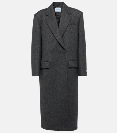 Prada Double-breasted Virgin Wool Coat In Grey