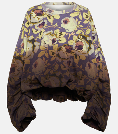 Dries Van Noten Hannett Draped Floral Cotton Sweatshirt In Purple 401