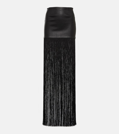Stouls Shanghai Fringed Leather Maxi Skirt In Black