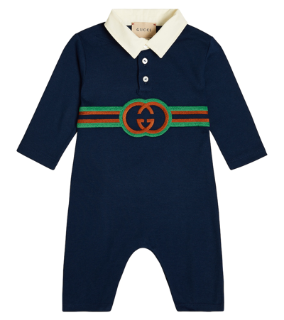 Gucci Babies' Interlocking G Cotton One-piece In Multicoloured