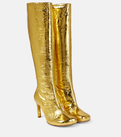 Dries Van Noten 金属感皮革及膝靴 In Gold