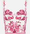 Dolce & Gabbana Majolica-print Crop Marquisette Bustier Top In Red