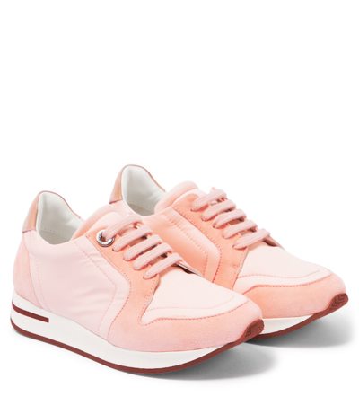 Loro Piana Kids' My Wind Suede-trimmed Trainers In Pink